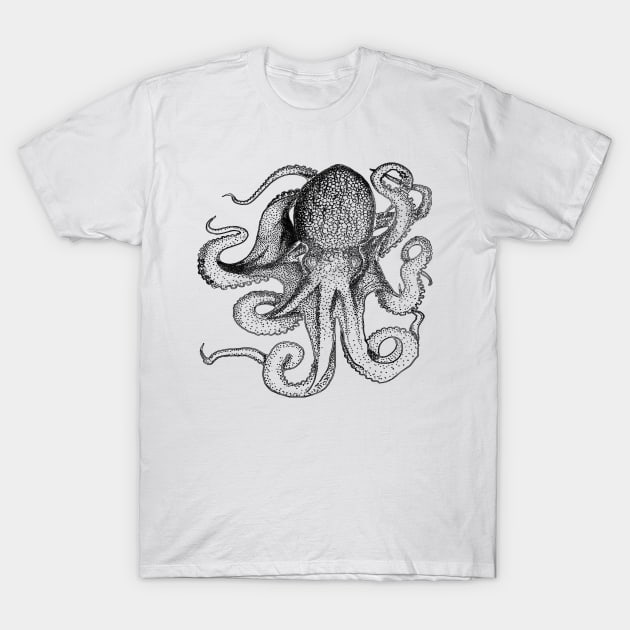 Octopus black line drawing T-Shirt by ThistleRosep